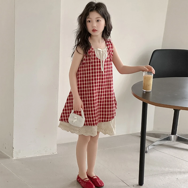 女童连衣裙夏季2025新款洋气儿童无袖吊带裙度假风女孩背心公主裙