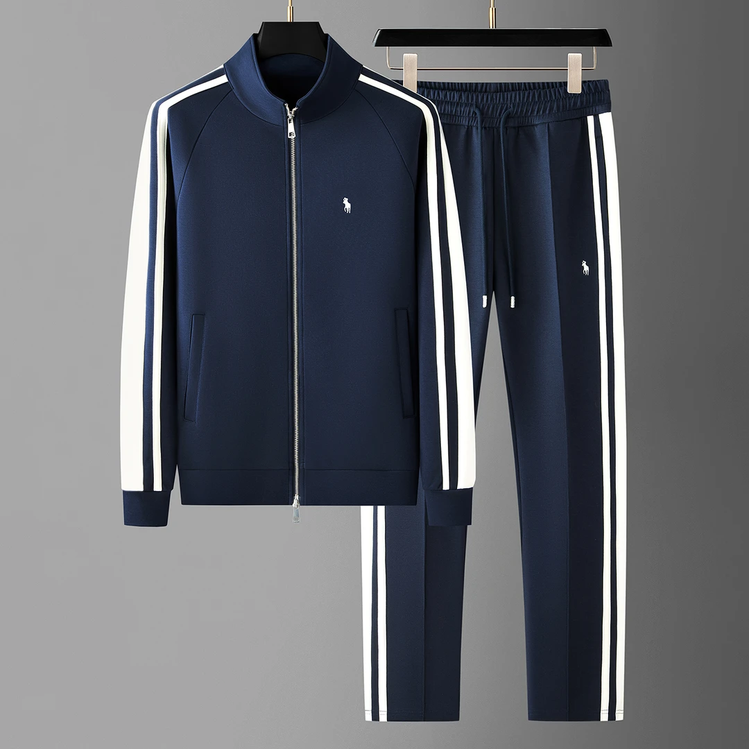 秋季舒适高级感战马刺绣两件套撞色拼接男士卫衣开衫运动休闲套装