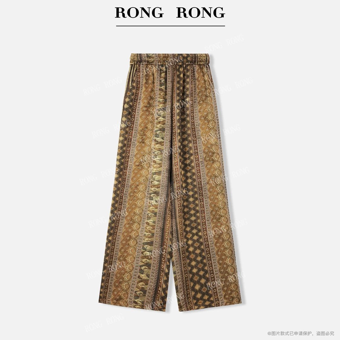 溶溶【黄昏苍境】RONGRONG 100人丝提花条纹印花阔腿裤C-S210884