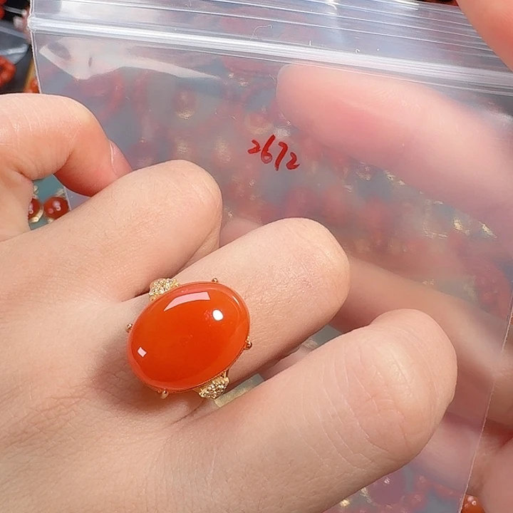 南红玛瑙银S925镶嵌戒指