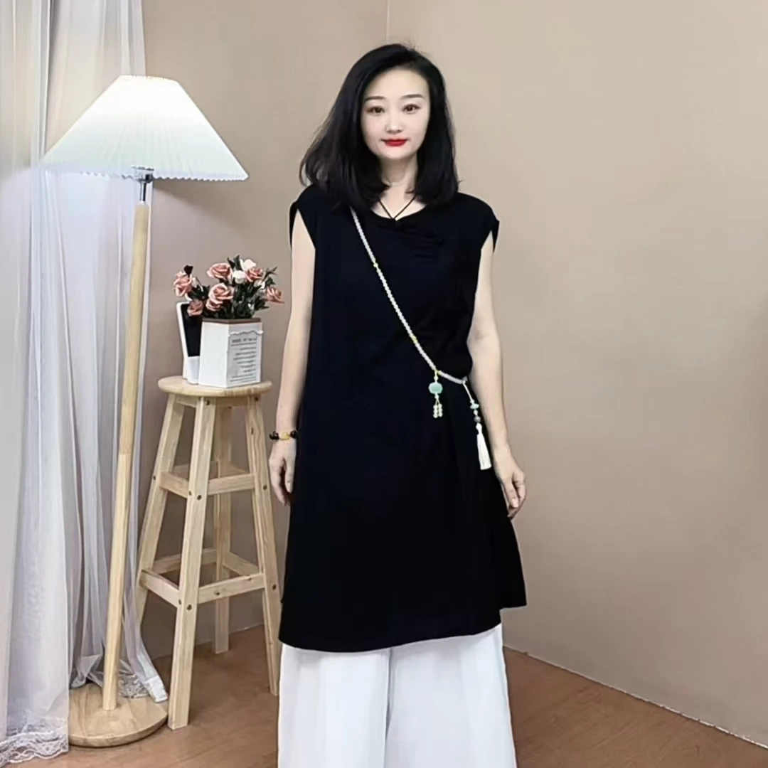 2025新款复古盘扣侧面开叉中长袍