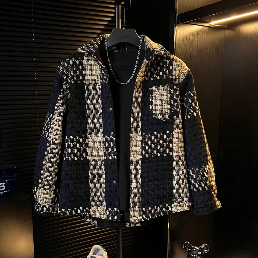 【DB专属】加棉加厚小香风格子外套男潮流复古百搭男士休闲夹克