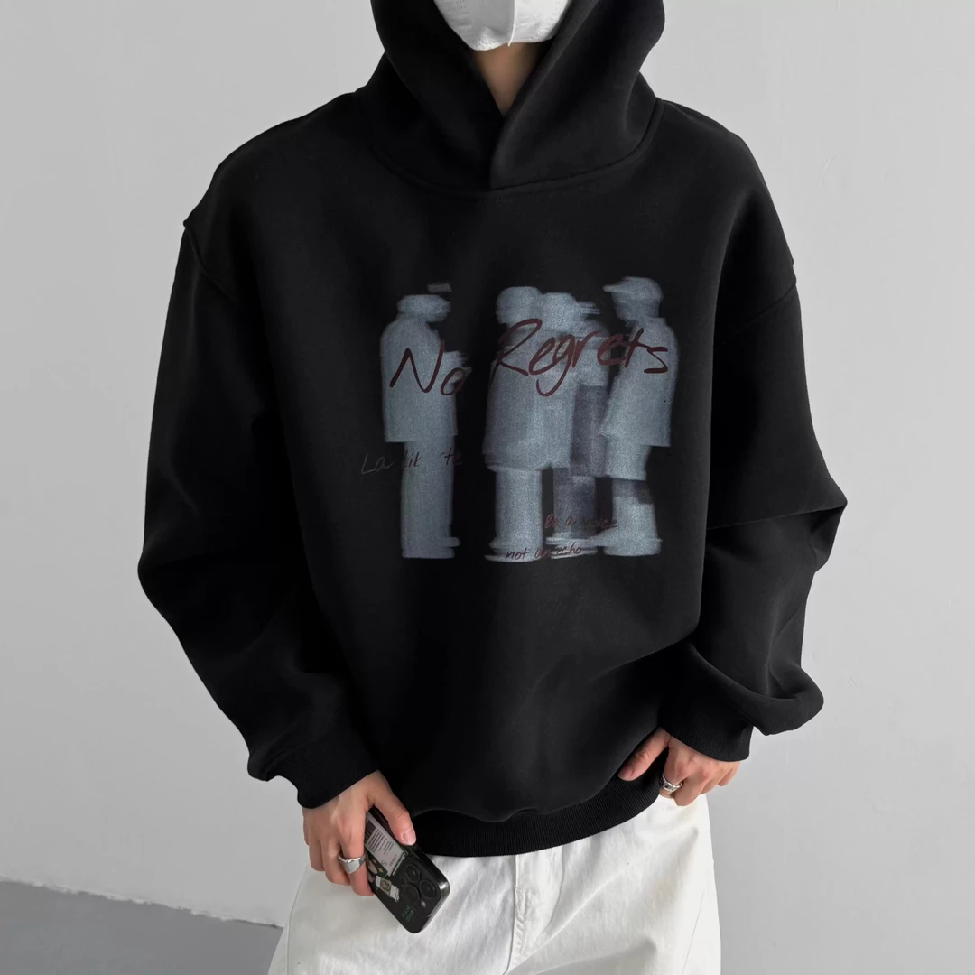 凯颂大码300斤美式复古街头连帽卫衣男女秋冬宽松显瘦重磅上衣