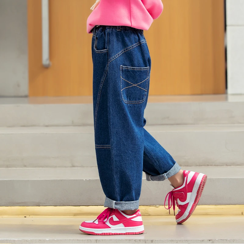 女童牛仔裤春秋2025新款儿童秋季直筒老爹裤中大童秋装裤子6869
