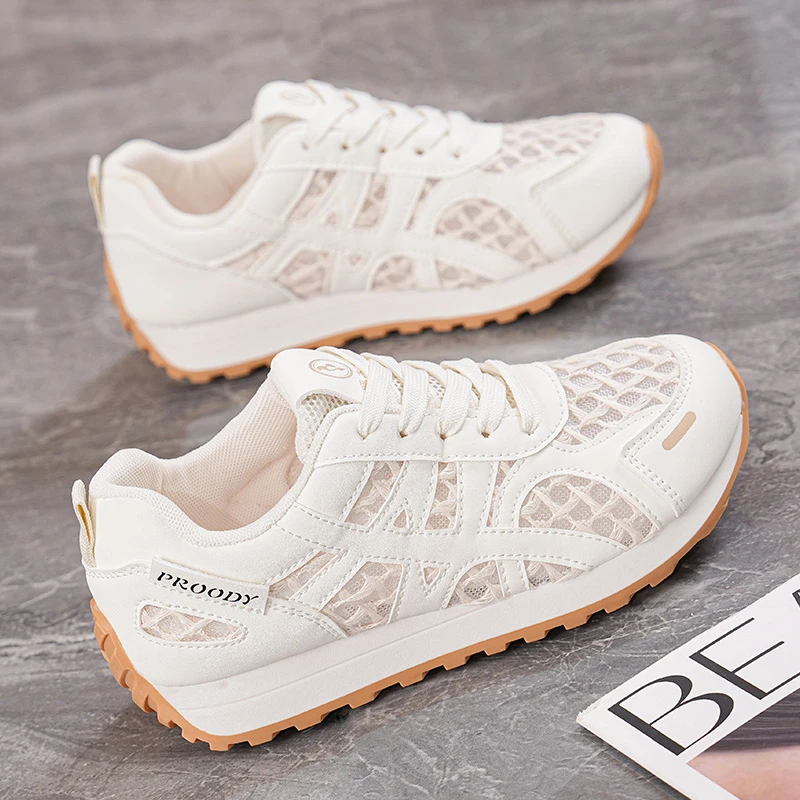 啄木鸟品牌2025夏季网透百搭女鞋软底休闲复古运动鞋防滑大底鞋子