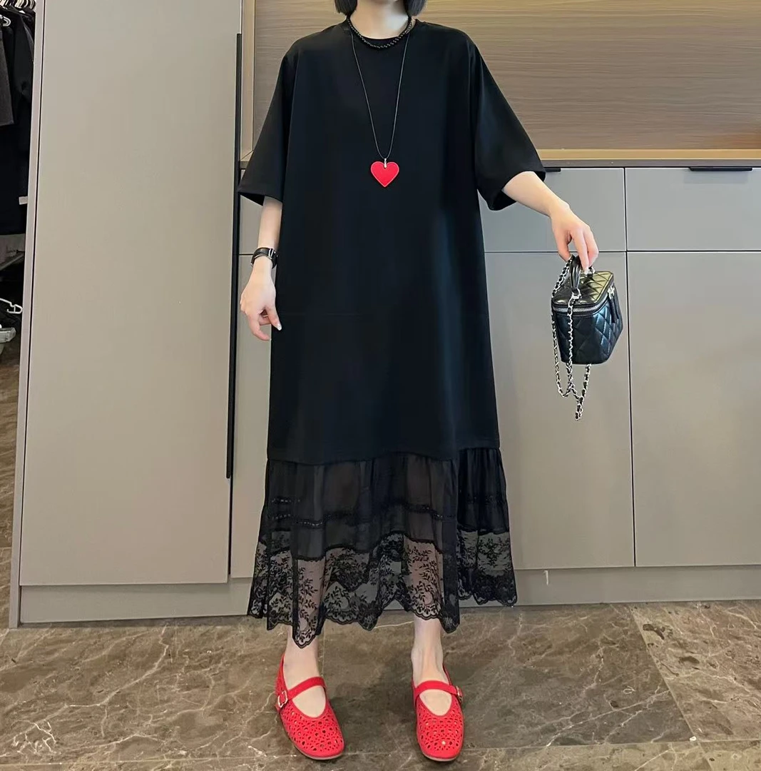 米可/MK-2187ZJ【长款下摆拼纱连衣裙】时尚休闲夏季新款连衣裙