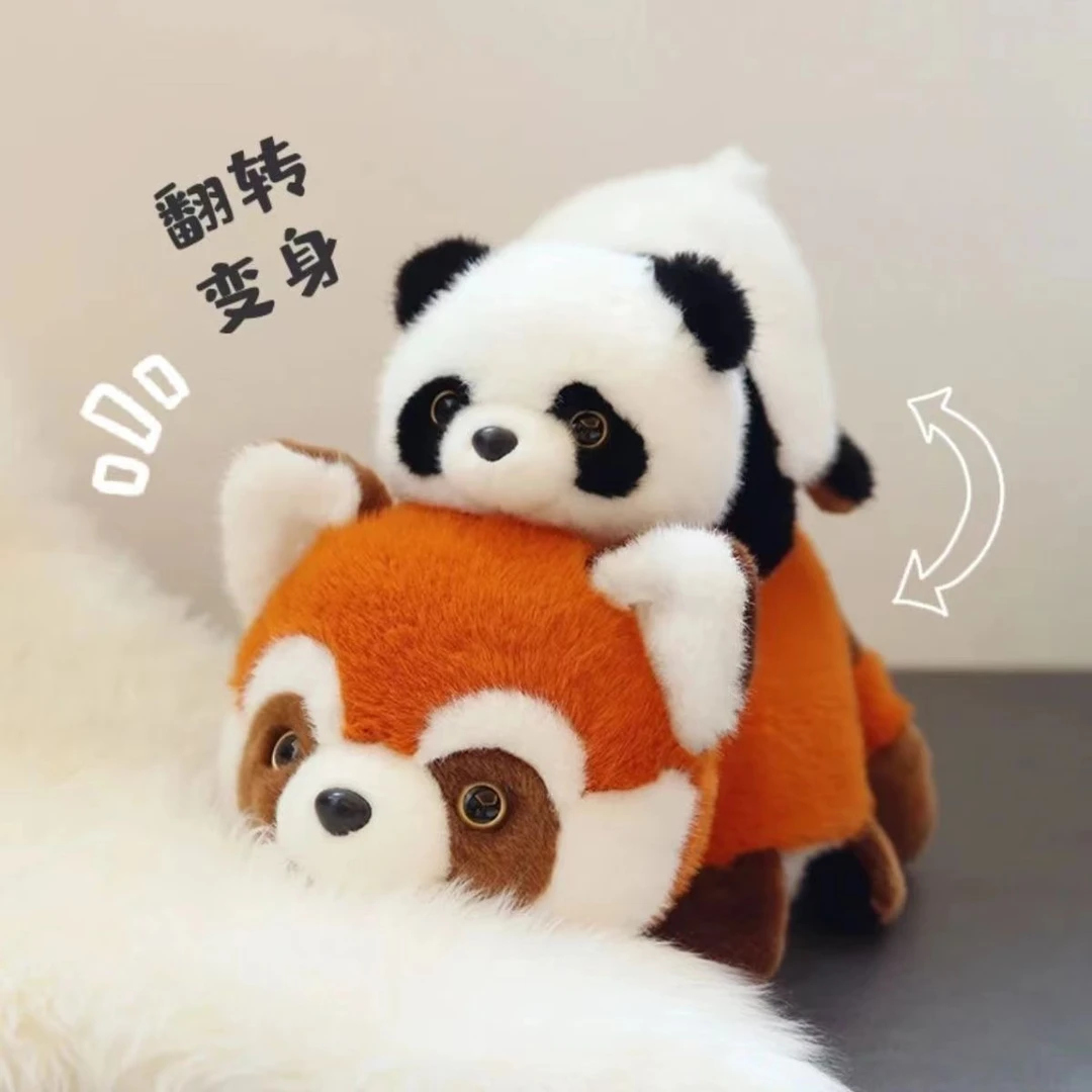 加厚貂绒面料反转熊猫+浣熊40厘米  萌宠毛绒玩具玩女生生日礼物