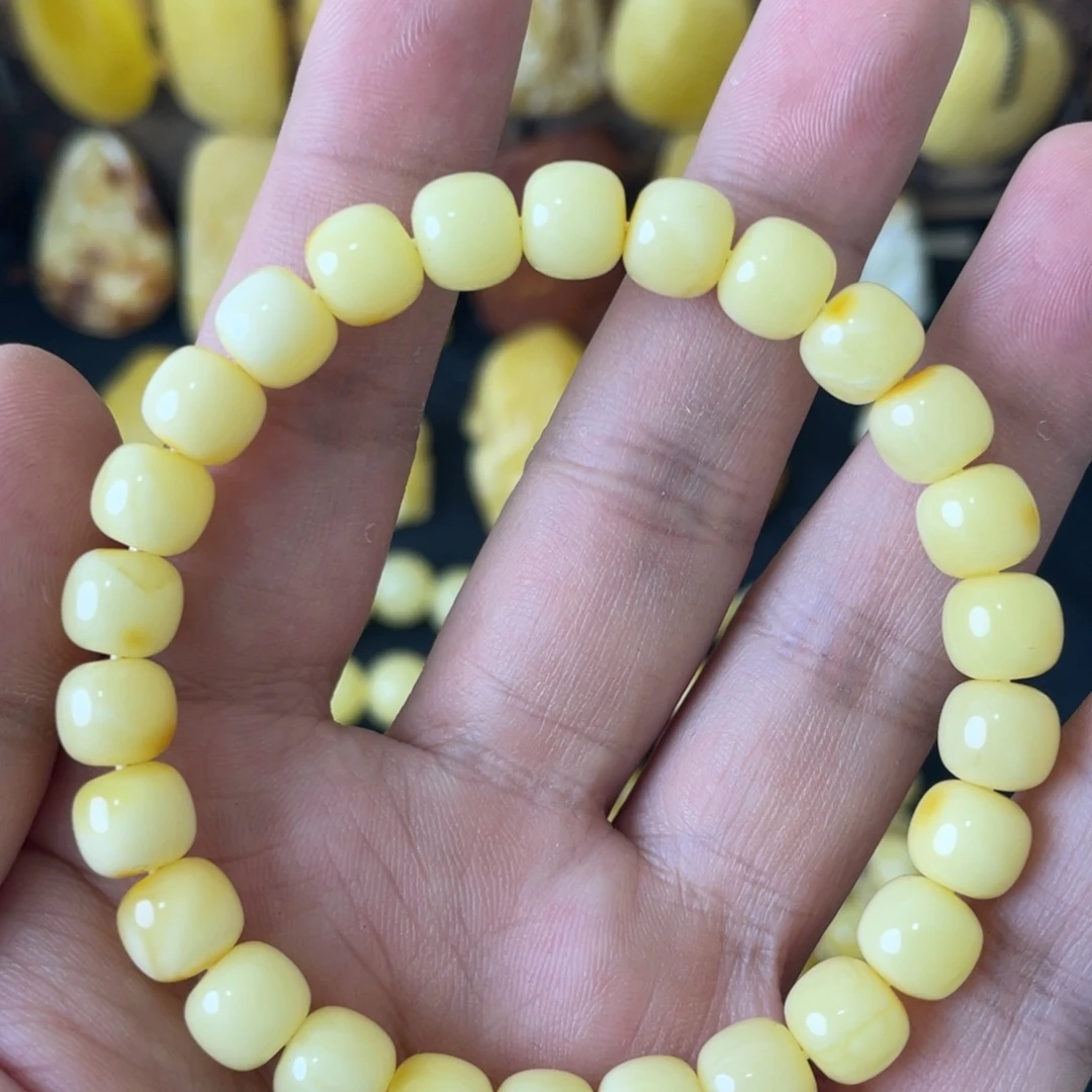 琥珀未镶嵌手串8+俄料浓蜡精工老型手串