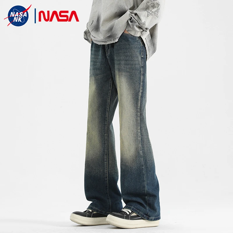 NASA联名微喇牛仔裤男生春秋季2025新款美式高街vibe复古直筒裤子