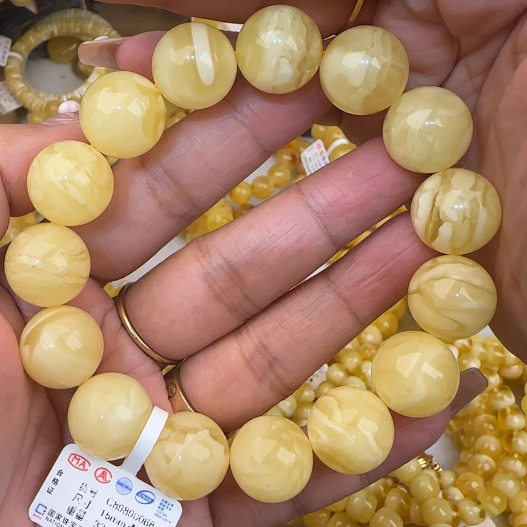 未镶嵌蜜蜡手链奶白妖花圆珠手串