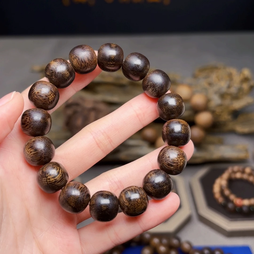 沉香手串越南芽庄黑土沉香玉化料1.2