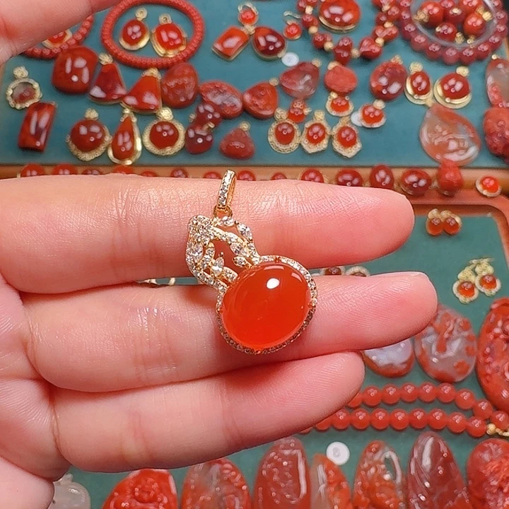 南红玛瑙银S925镶嵌吊坠