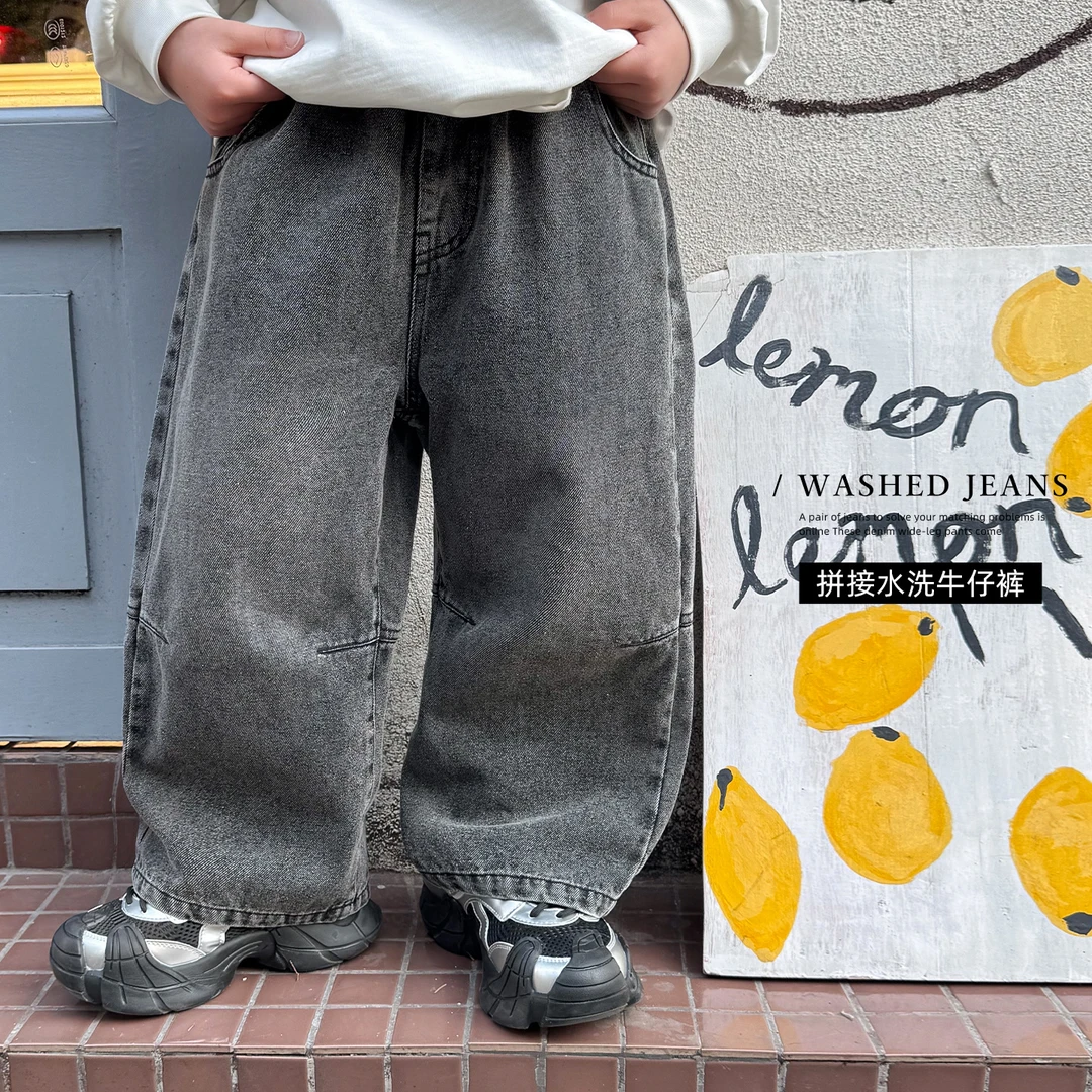 FC5016棉小班童装复古做旧大童长裤韩版儿童牛仔裤休闲直筒裤潮