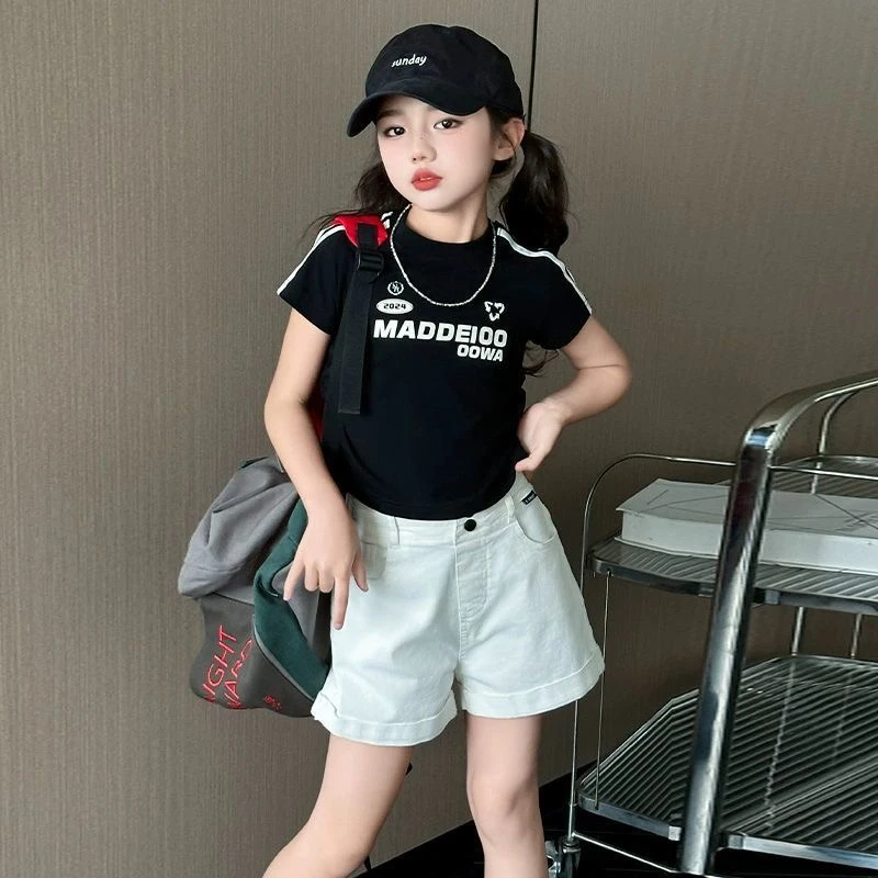 纯棉夏季修身短款T恤炸街洋气酷辣t恤女童夏装上衣女童上衣短袖