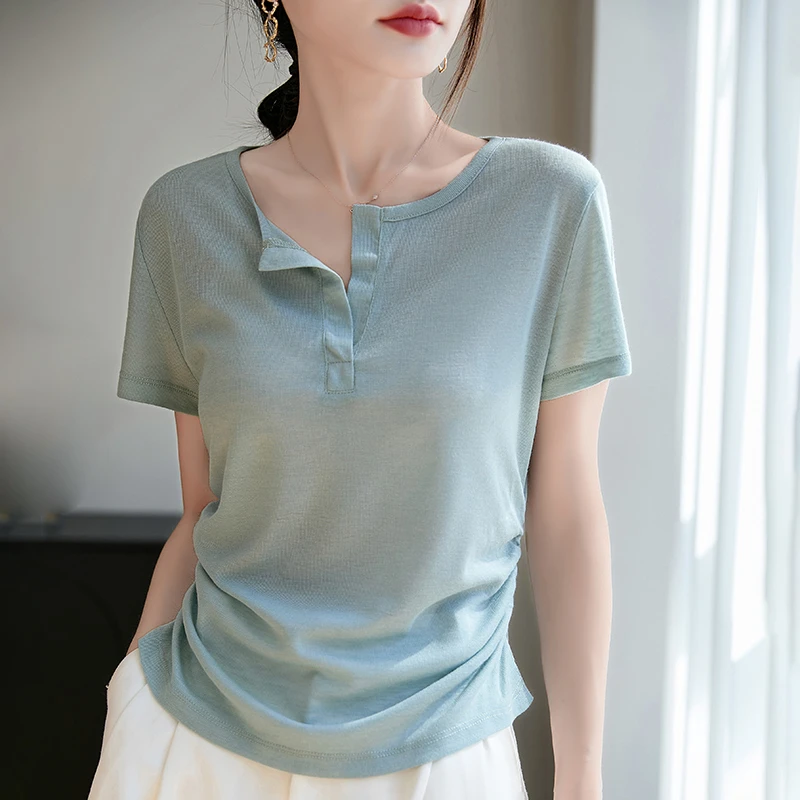 扭结不规则T恤杂志短袖纯色打底衫圆领t恤五一旅游禅意气质款女装