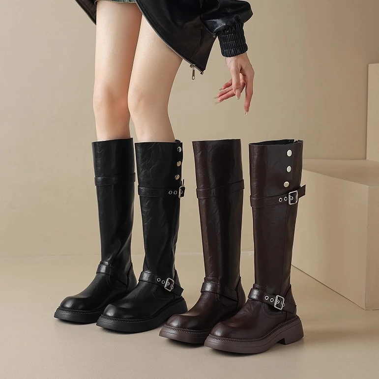 厚底瘦瘦靴粗腿大筒围长筒靴女靴胖mm高筒骑士靴大码女靴41一43