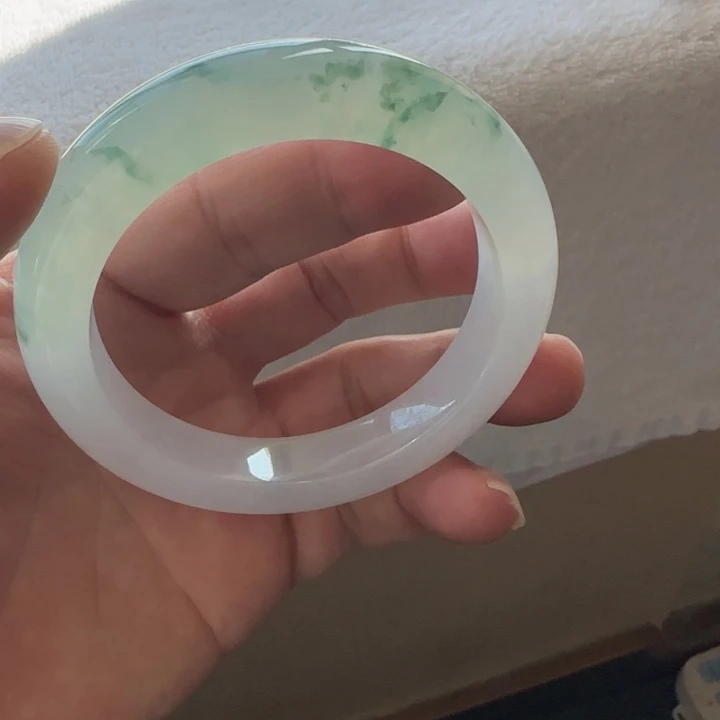 翡翠未镶嵌手镯老坑冰化胶蓝花