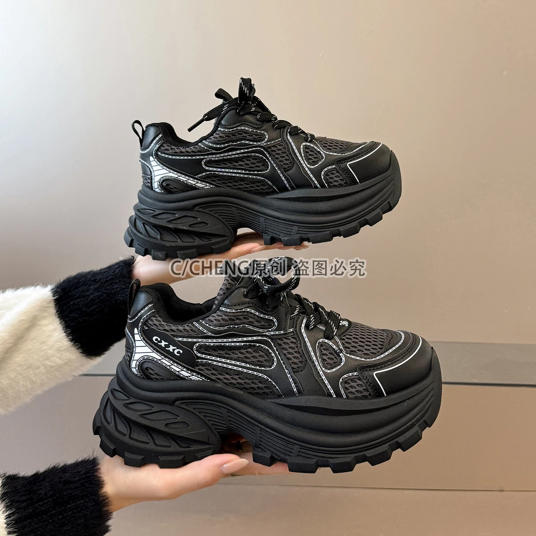 2025春秋季新款厚底增高老爹鞋女跑步休闲鞋小个子百搭ins