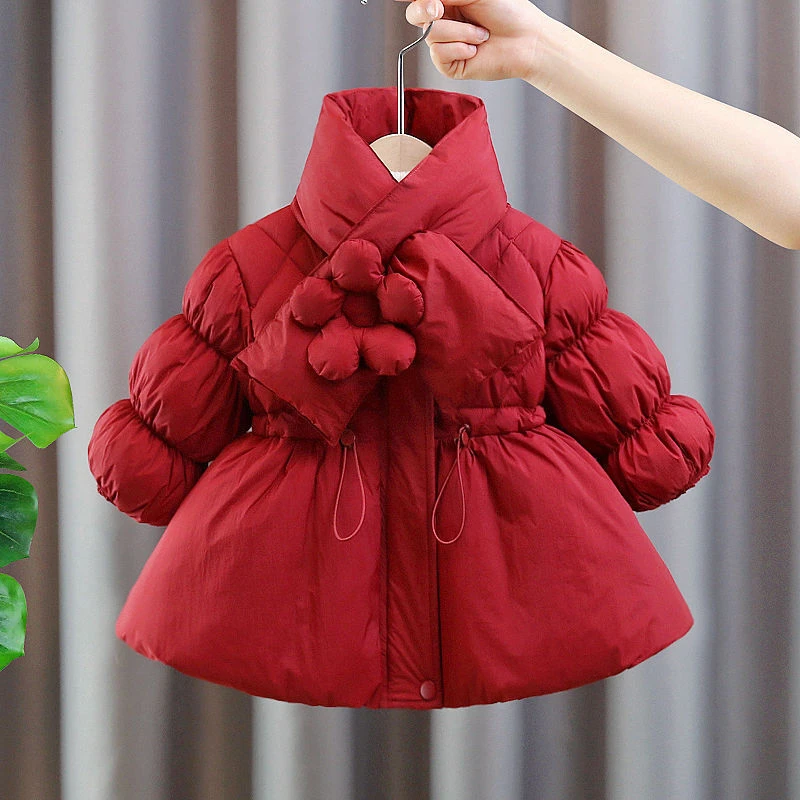 女宝加厚羽绒服洋气网红韩版时尚新款红色冬装白鸭绒年服外套