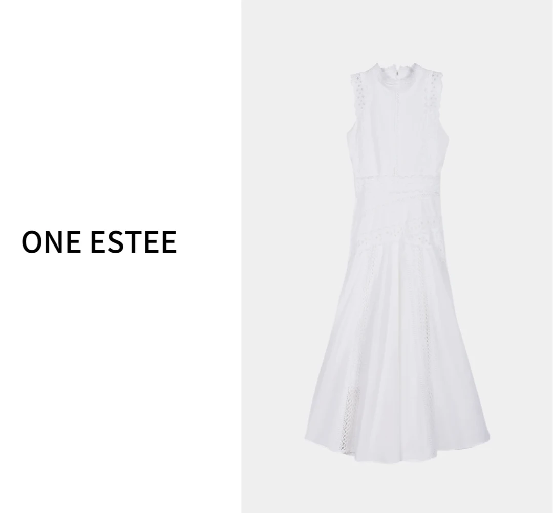 新款法式设计感收腰显瘦蕾丝拼接无袖夏季长款优雅连衣裙