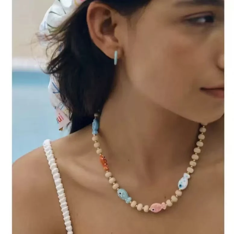 黄铜陶瓷项链  LOOPS幸运锦鲤项链 设计师白化石陶瓷鱼镀金项链