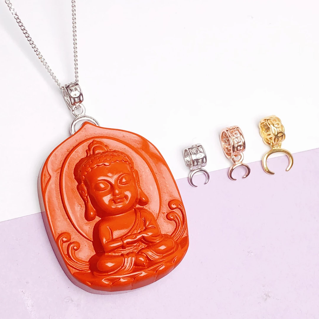 925银银制品 横孔扣子牛鼻夹扣左右扣 S925纯银DIY大小号吊坠扣头