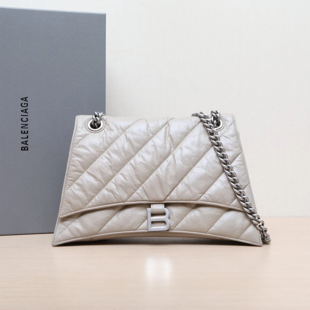 95新 Balenciaga/巴黎世家 黑黑 CRUSH 沙漏 复古做旧 中号 米色