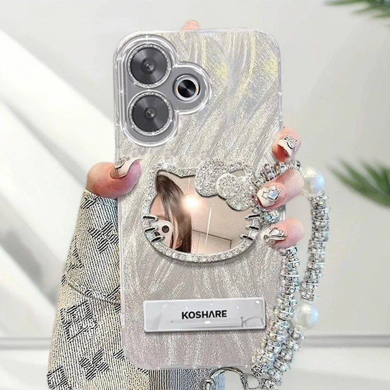 自带镜头膜红米Turbo3手机壳全包Redmiturbo3软壳镶钻kt猫镜子羽