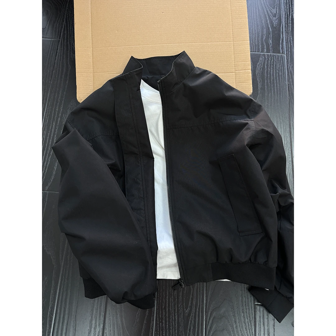 cleanfit美式短款立领夹克男春秋季飞行员外套痞帅硬挺褶皱机车服