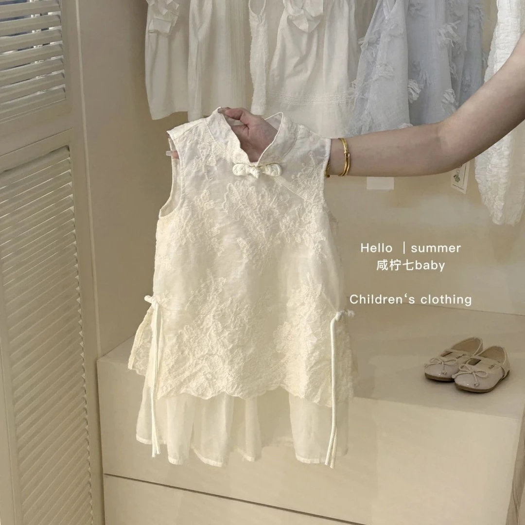 戴维贝啦女童国风连衣裙2025夏装新款中小童新中式旗袍裙女宝