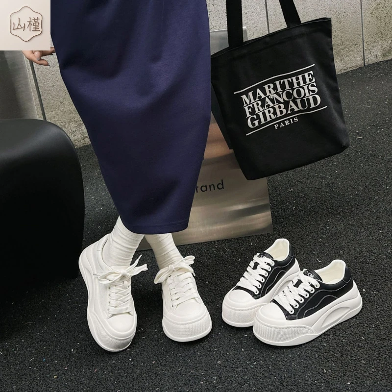 【】2025新款厚底小白鞋女增高不累脚超轻真皮休闲板鞋百搭运动鞋
