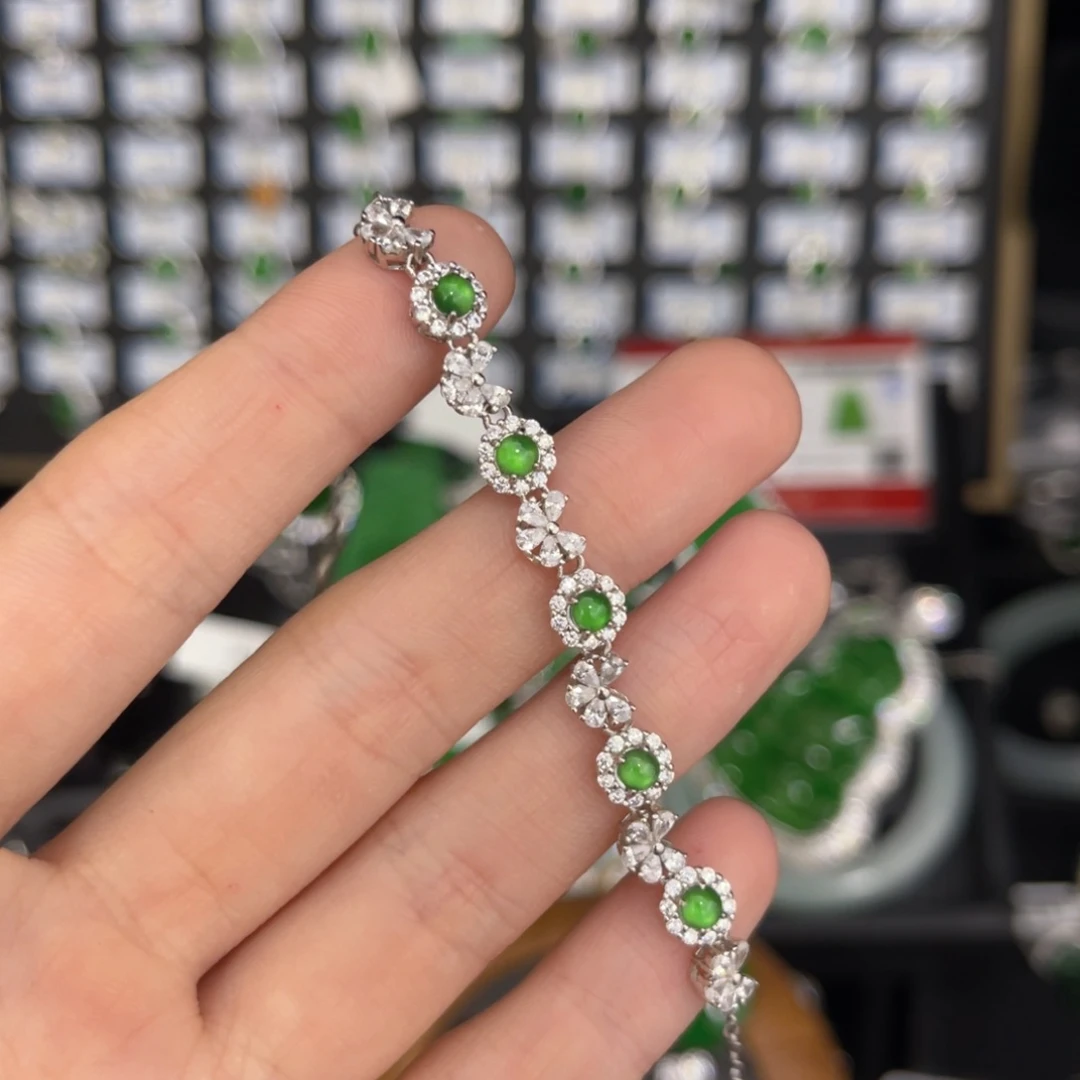 翡翠戒指银S925镶嵌翡翠手链