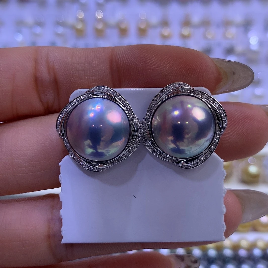 拼合珍珠（马贝珠）耳饰18K金镶嵌15mm