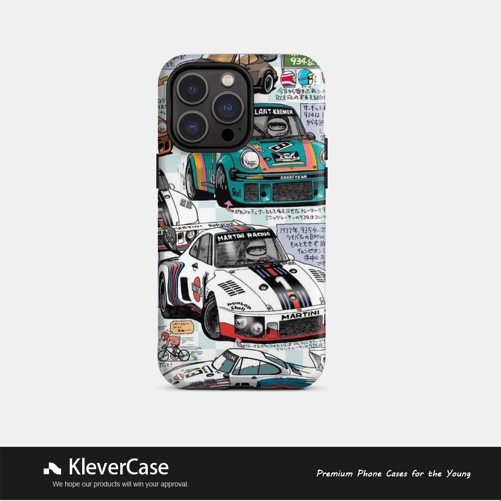 手绘赛车二合一磨砂菲林壳苹果使用16pro/华为/小米15/vivo手机壳