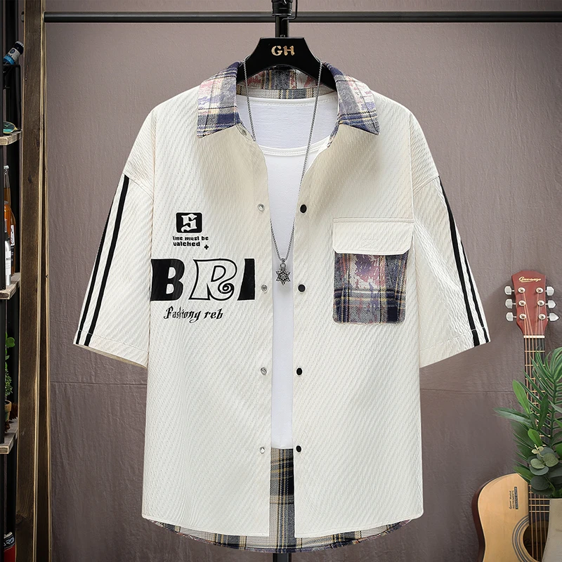 Louis Fordea/路易弗狄衬衫夏季男士透气宽松男装潮流轻奢短袖T恤