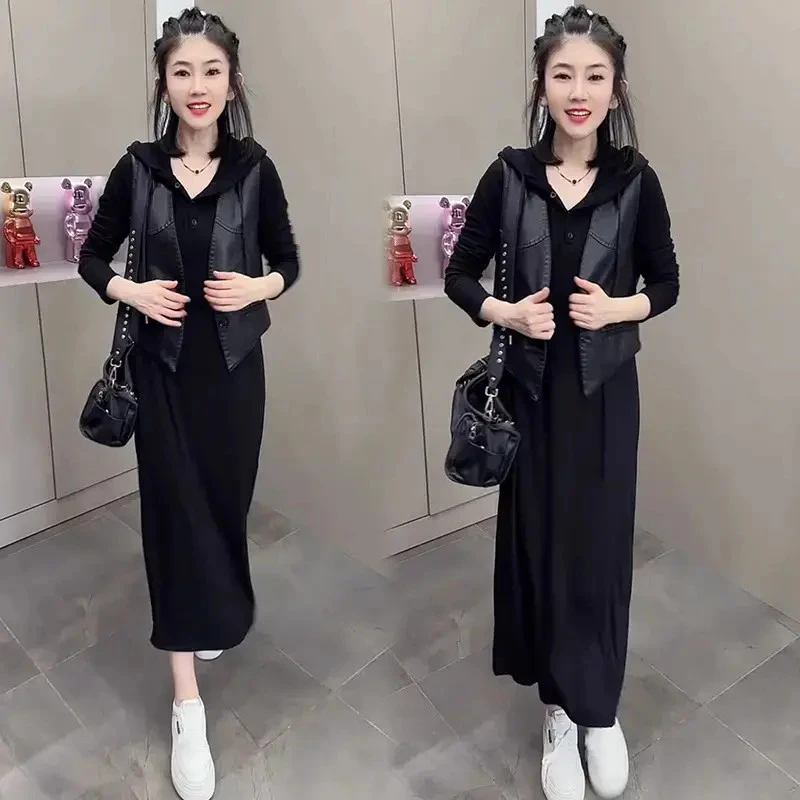 2025秋季新款时尚显瘦气质网红高档洋气女马甲裙子宽松大码两件套