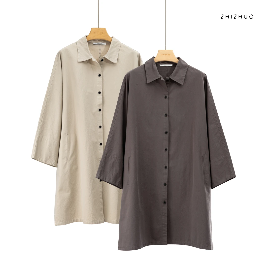 ZHIZHUO/简逸生活 中长款复古高级感宽松翻领风衣外套