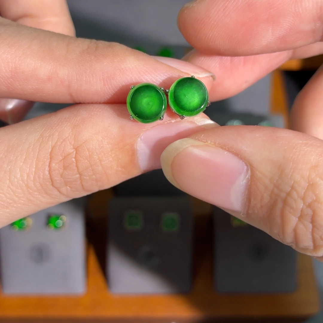 翡翠银S925镶嵌耳饰耳饰