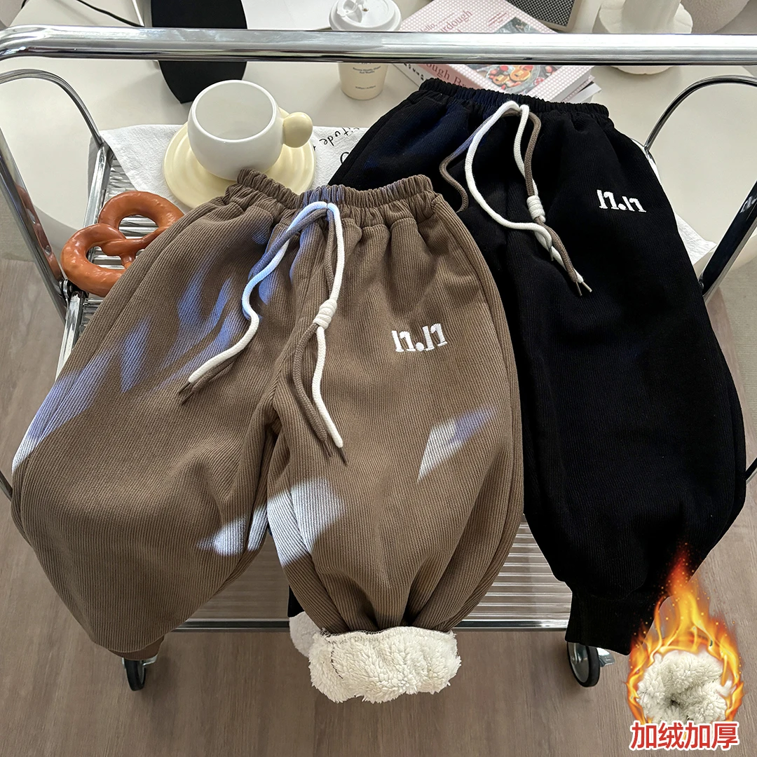 儿童男女童刺绣加绒加厚条纹亲子休闲舒适卫裤K51