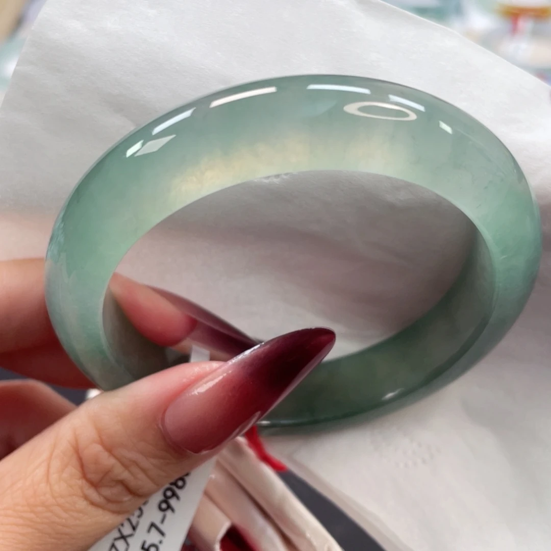 未镶嵌手镯翡翠65号55.7高冰炸光冰绿半山水高贵冷艳