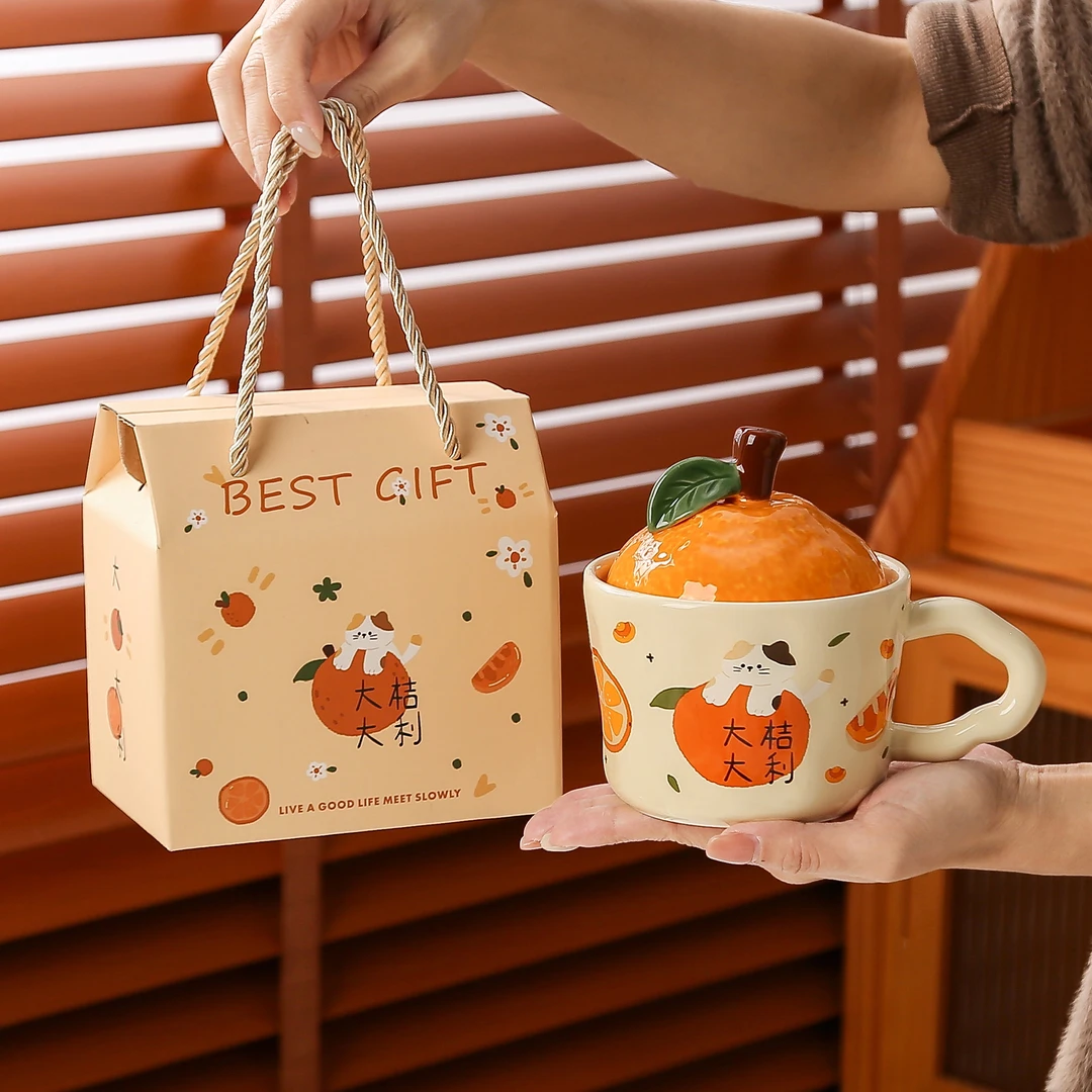 大吉大利陶瓷马克杯新年礼物水杯带盖2025新款礼品伴手礼杯子家用