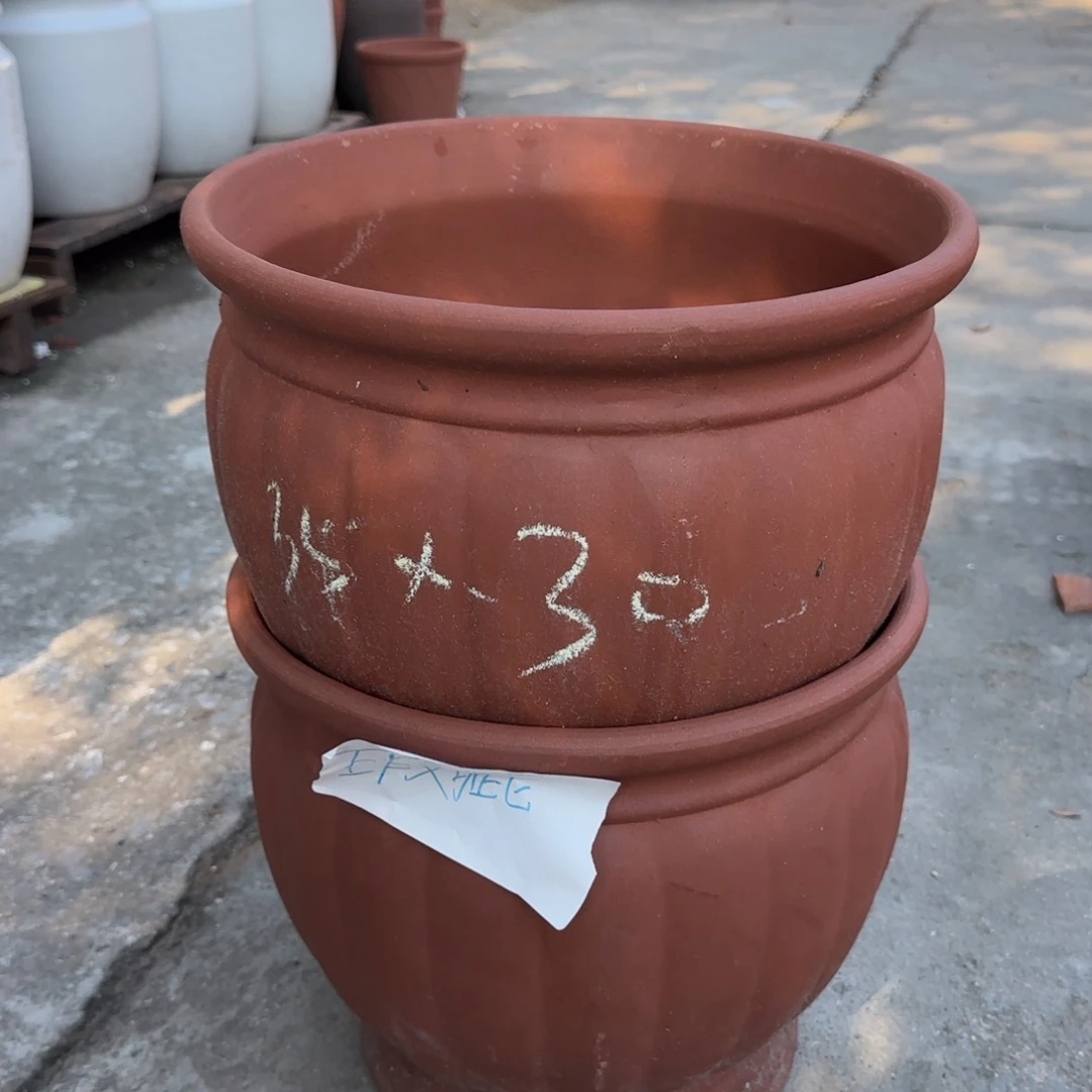 朱泥花盆口35高30宜兴紫砂瑕疵粗糙花泥