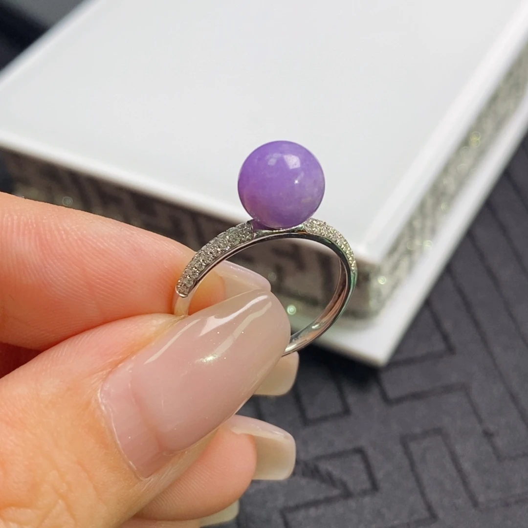 18K金镶嵌戒指翡翠紫珠珠戒指