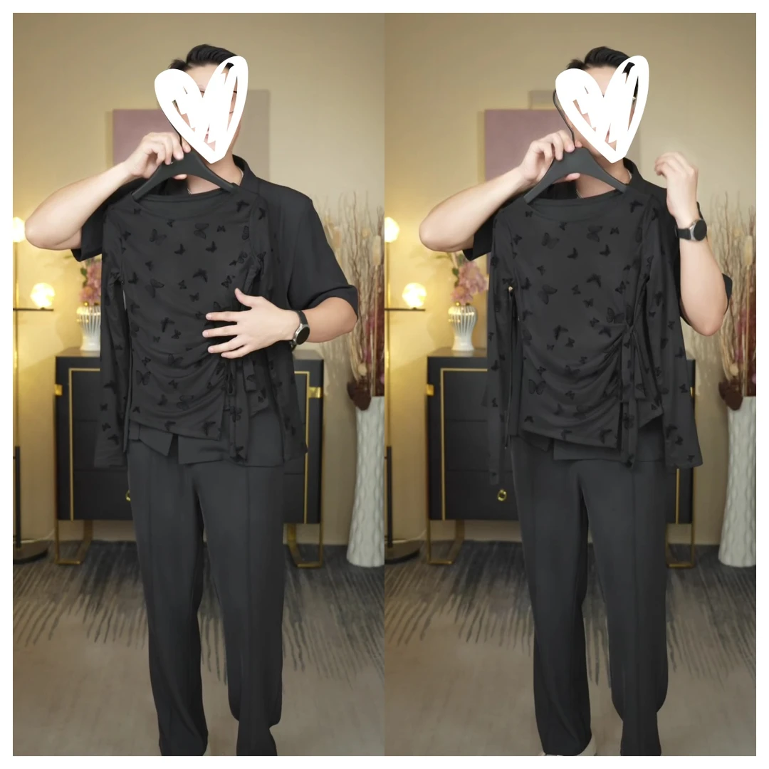 【黑蝶梦境】秋冬厚款绑带蝴蝶T恤女黑色修身显瘦打底衫C6421