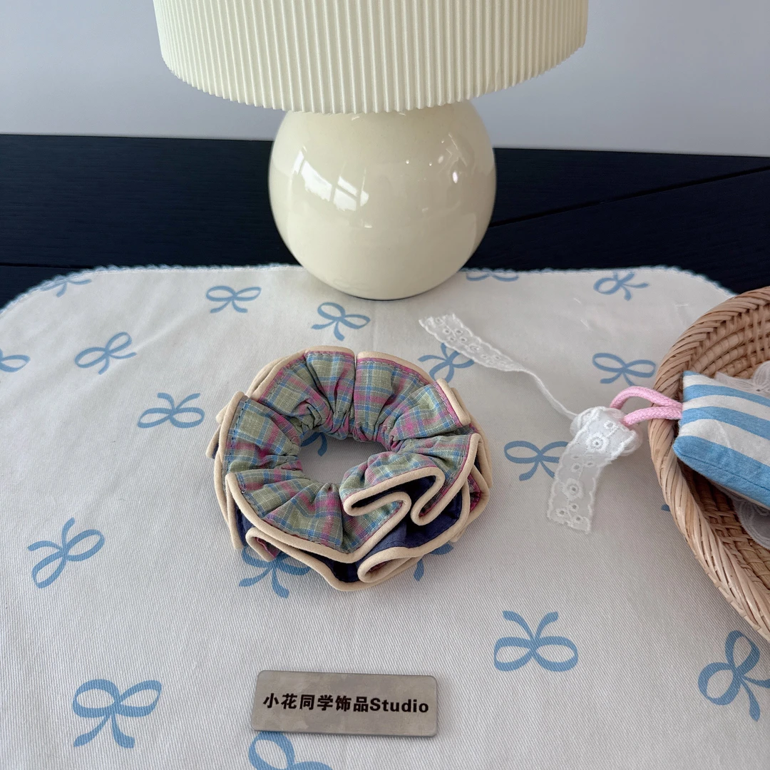 韩国饰品2025新款精致少女感蓝绿粉纯棉格子小蛮腰发圈发绳头绳