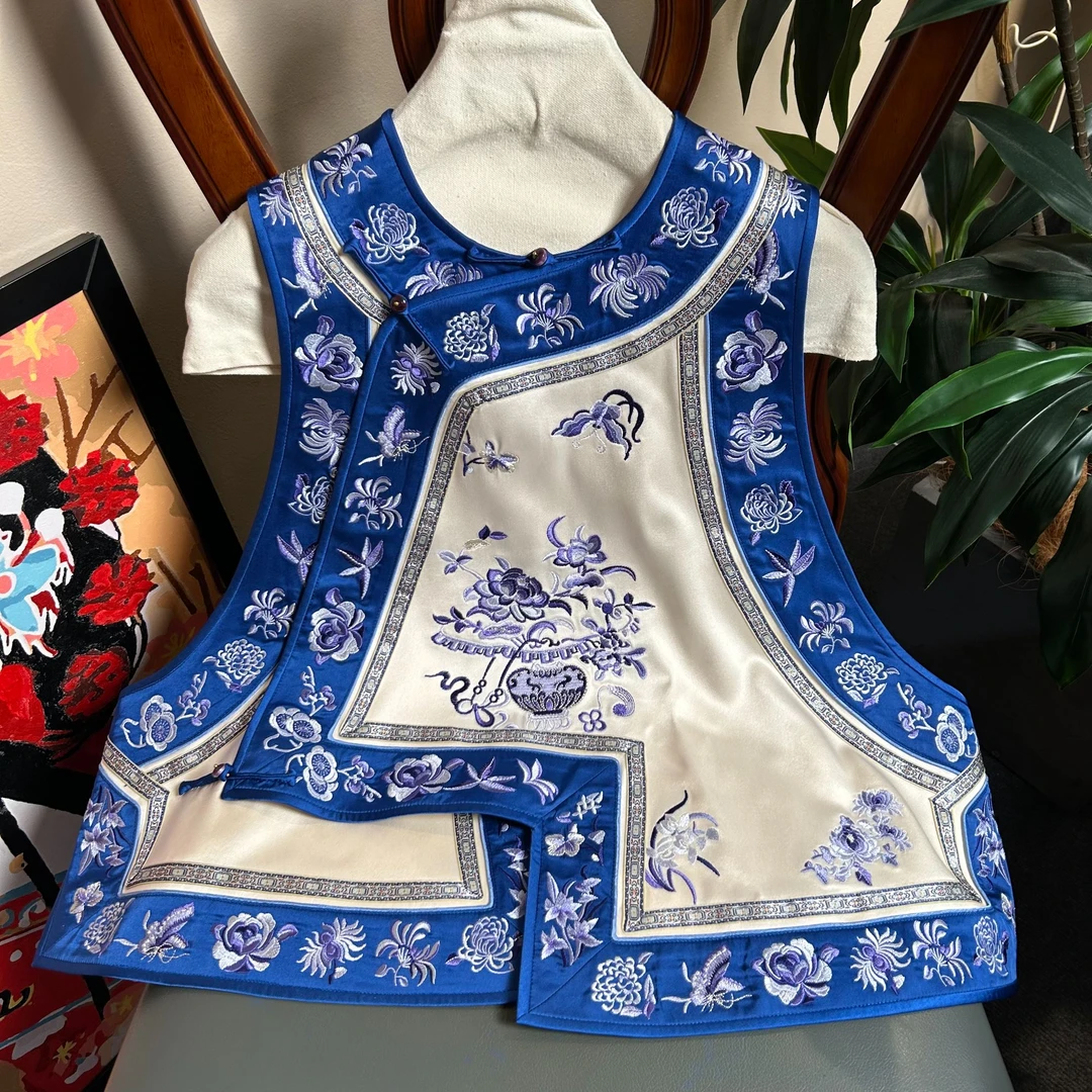 【青花】原创设计马夹马甲网红时尚百搭复古国风绣花休闲中式