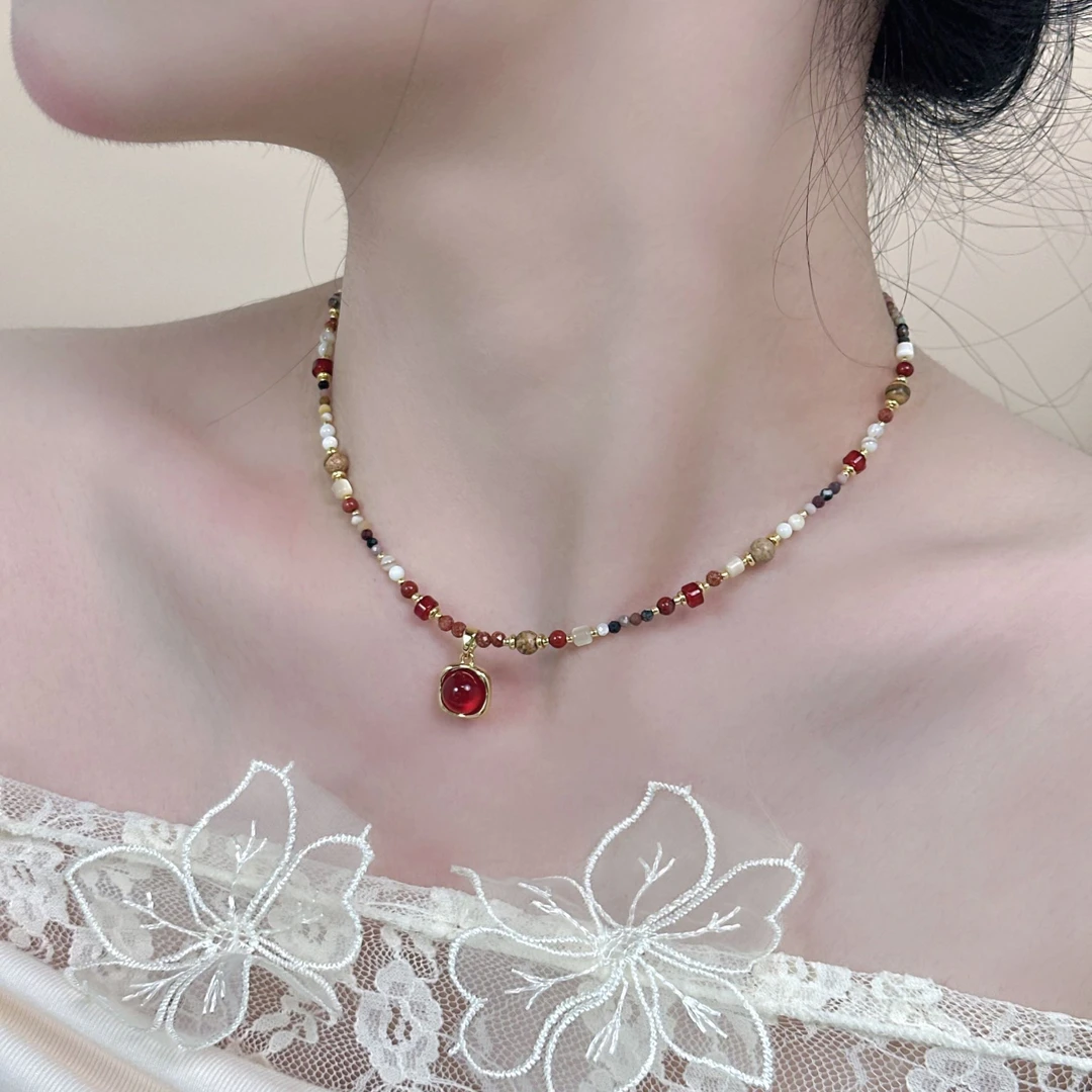 铜合金仿珍珠项链 魔卡姆斯中古吊坠项链手链时尚百搭锁骨链