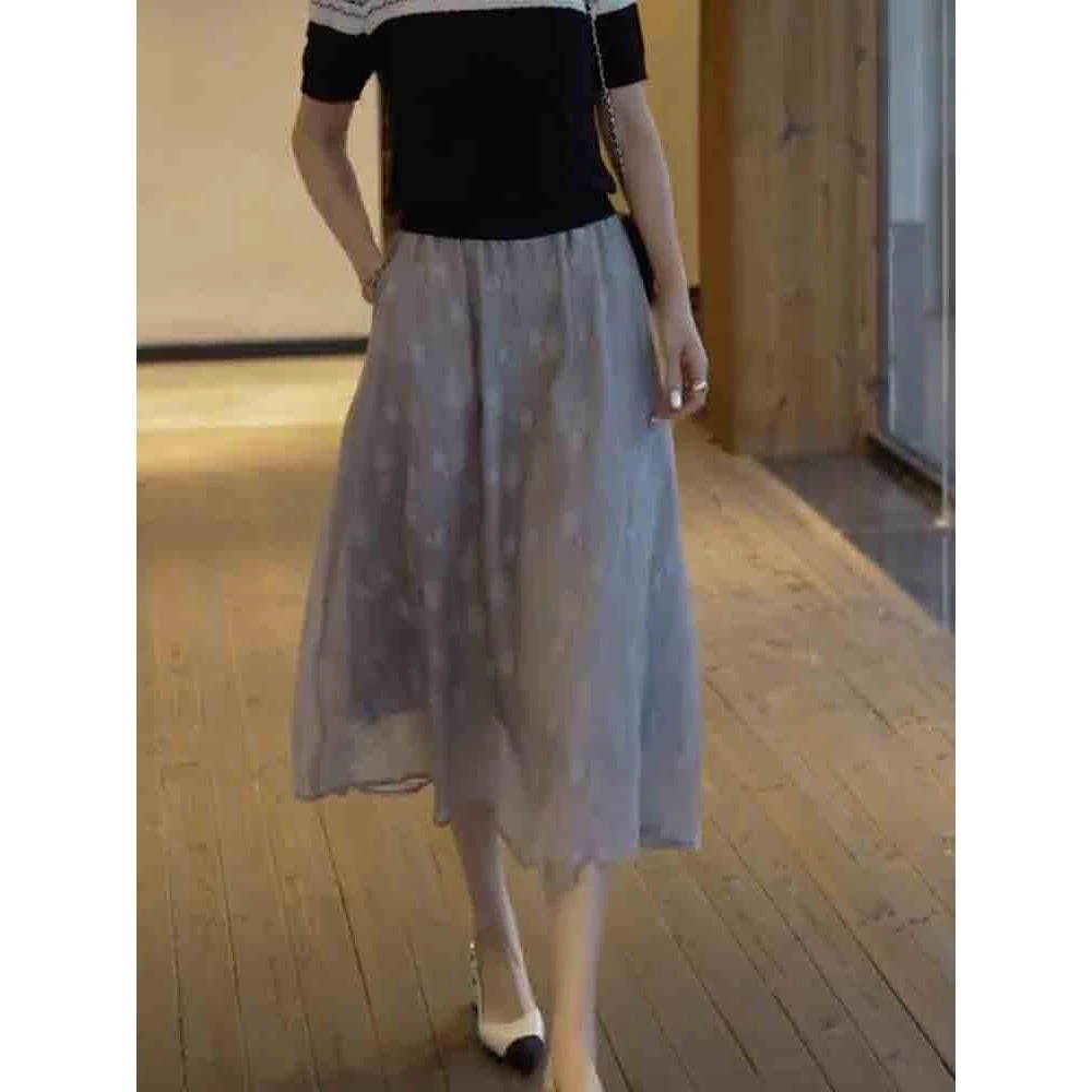 2025夏季新款女士法式温柔风薄款网纱半身裙简约高腰显瘦A字裙子