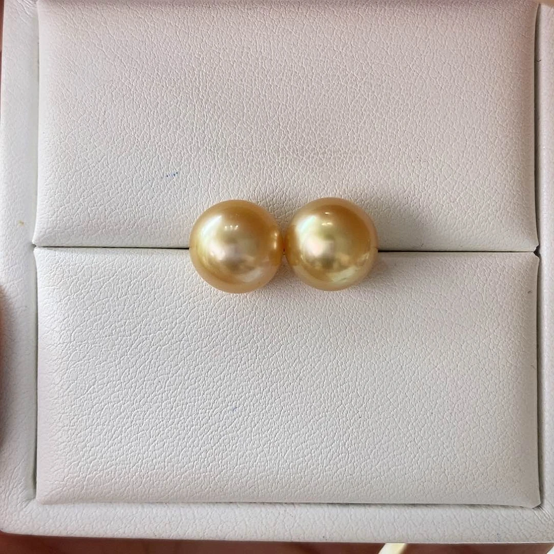 海水珍珠耳饰18K金镶嵌南洋金珠9-10m m