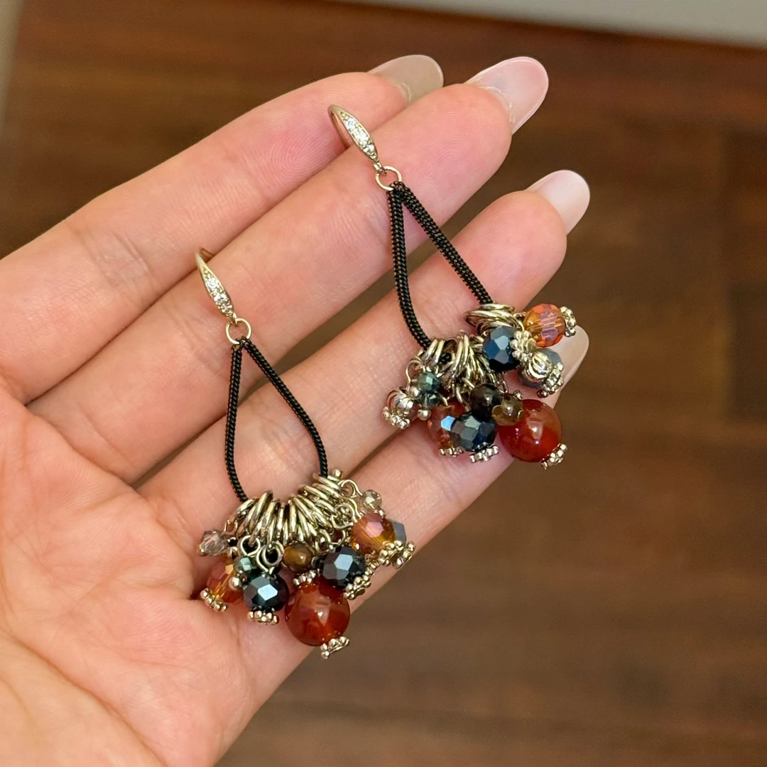 铜合金合成锆石耳饰 E0601 东大门定制复古手工气质耳钩流苏耳环